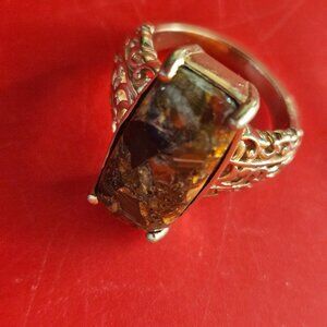 FIRE OPAL SOLITARE RING 14K RG OVER COPPER SIZE 9
